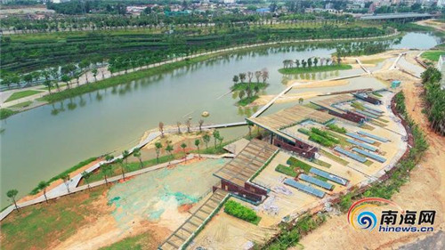 航拍海口美舍河鳳翔濕地公園生態(tài)科普館 