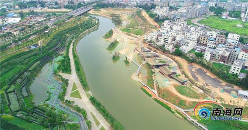航拍海口美舍河鳳翔濕地公園生態(tài)科普館 